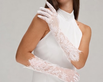 Wedding White Lace Gloves, Bridal Lace Gloves with Eyelash Trim, Vintage Gloves, Bridal Accessories Long Lace Opera Gloves Victorian Cosplay