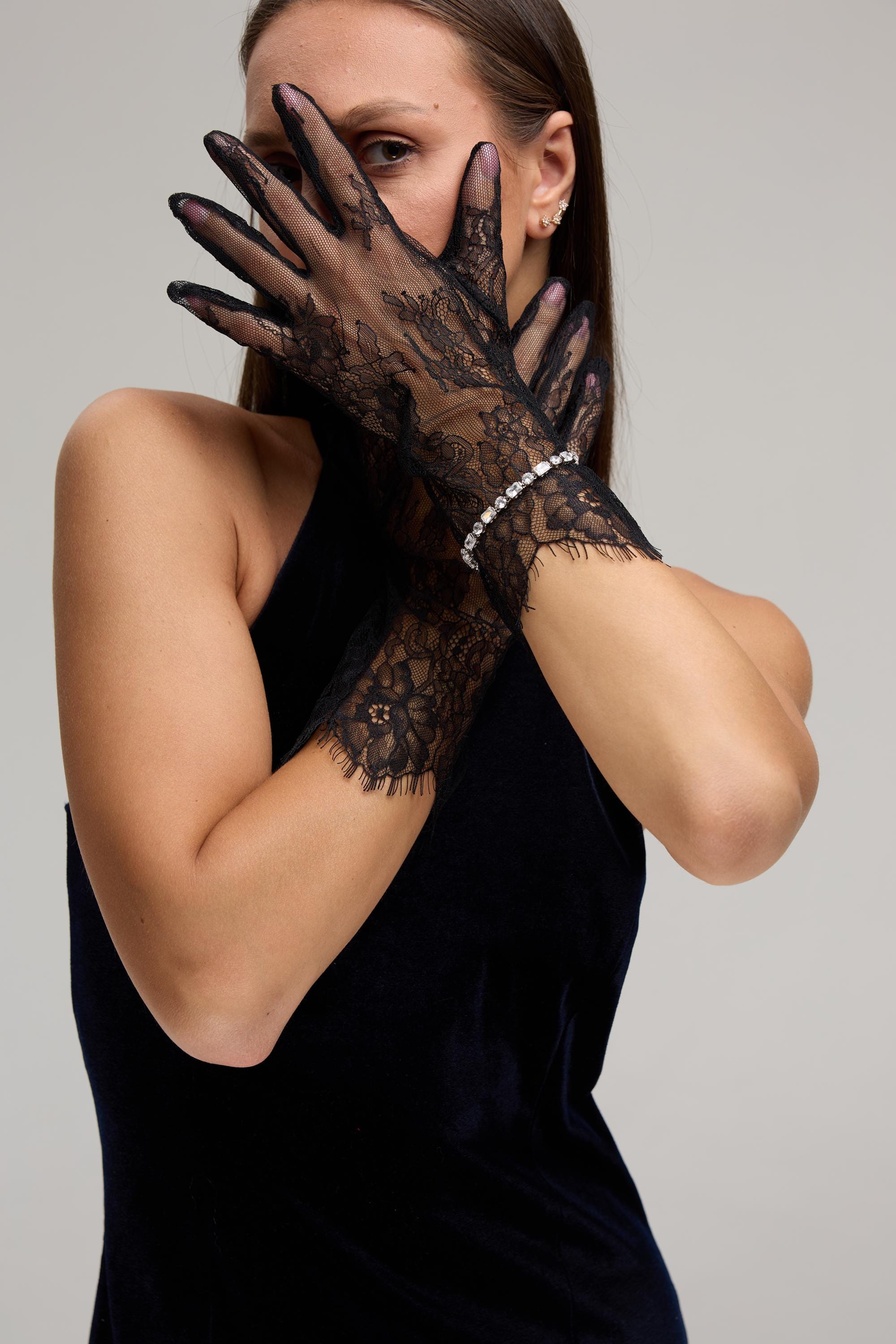 FIESTAS GUIRCA Schwarze Spitzenhandschuhe – Elegant & Festlich – Perfekt Für Kostüme & Partys
