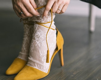 Weiße Brautsocken, durchsichtige Spitzensocken, weiße Brautsocken, Vintage Romantische Spitzensocken, Designersocken