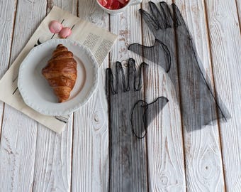 Elegant Black Tulle Socks and Gloves, Sexy Black Tulle Gloves, Gothic Gloves, Vintage Gloves, Black Bridal Accessories, Wedding Gloves