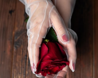 Elegant White Gloves, Sexy White Tulle Gloves, Bridal Gloves, Vintage Gloves, Gift Accessories, White Wedding Gloves