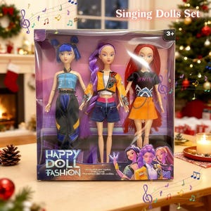 Kpop Demon Hunters Dolls, Anime Style Fashion Doll Set for Girls,Cute K Pop Collectible Toy Gift, Rumi Mira Zoey Huntrix Dolls, 11.02 inches