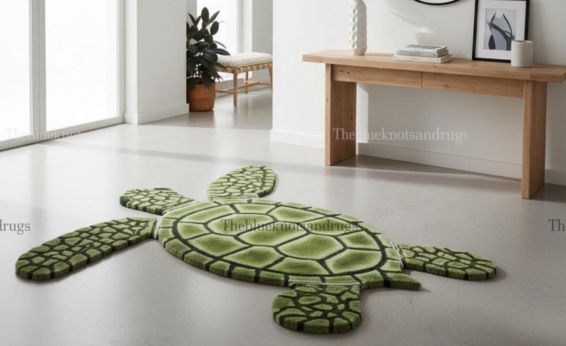 Turtle Rug Texture Sea Turtle Rug Hand Tufted Wool Green Irregular Shape Nursery Carpet - Etsy