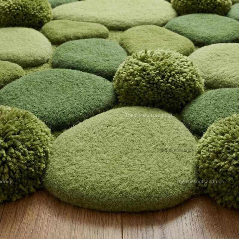 Hand Tufted Moss Pebble Rug | Organic Green Stone Carpet | Nature ...