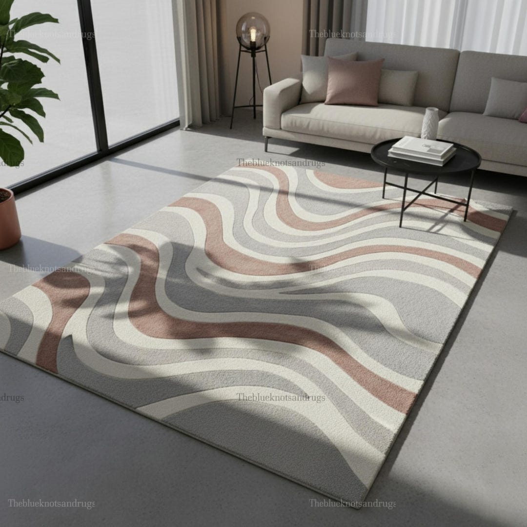Modern Wavy Area Rug | Abstract Hand Tufted Wool Carpet | Neutral Boho ...