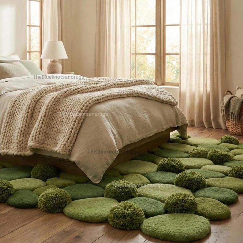 Hand Tufted Moss Pebble Rug | Organic Green Stone Carpet | Nature ...