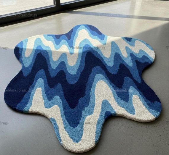 Hand Tufted Wavy Pattern Rug Melting Irregular Organic Shape