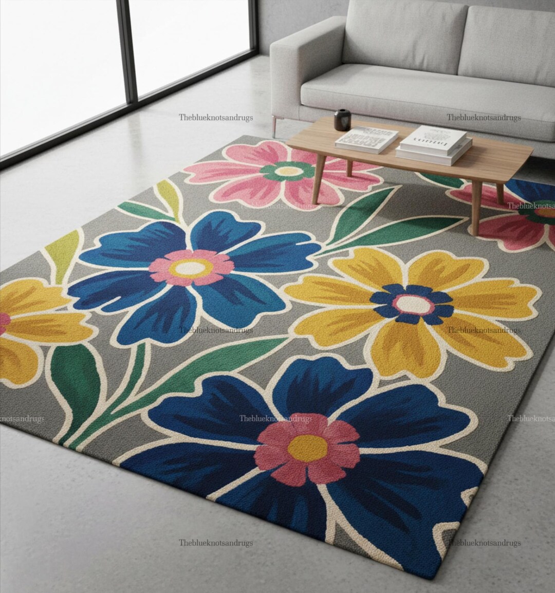 Floral Hand-tufted Wool Rug | Modern Flower Pattern Carpet - Etsy