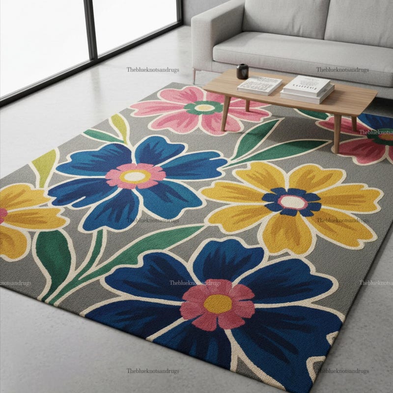 Flower Pattern Rug Design Theblueknotsandrugs - Etsy