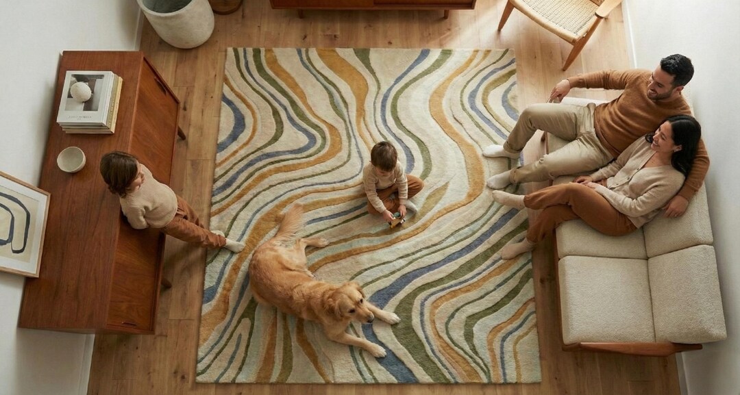 Organic Lines Rug Hand Tufted Wool Abstract Wavy Neutral Boho Carpet - Etsy