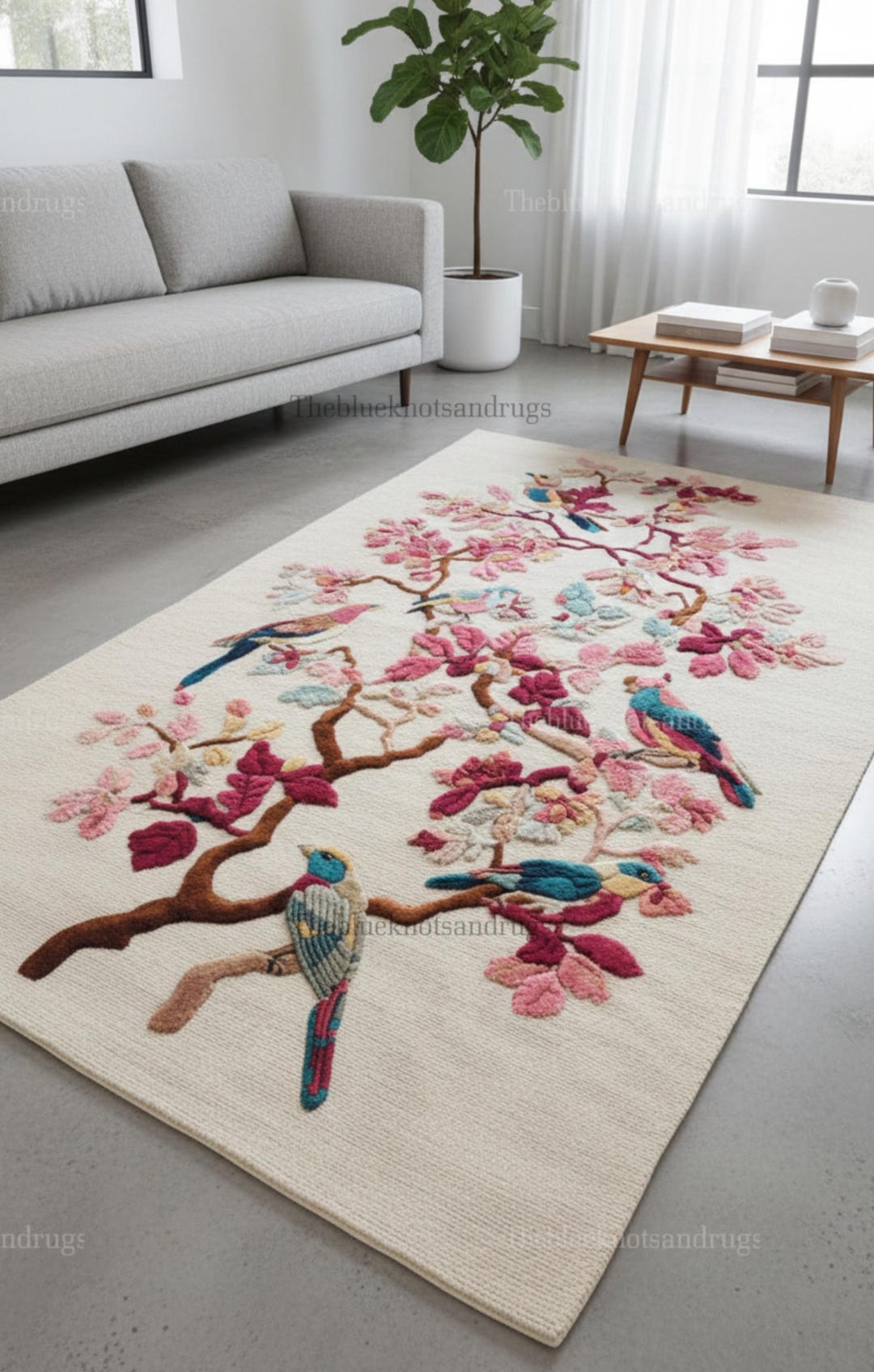 Cherry Tree Rug Wool 8x10: Hand Tufted Colorful Chinoiserie Blossom ...