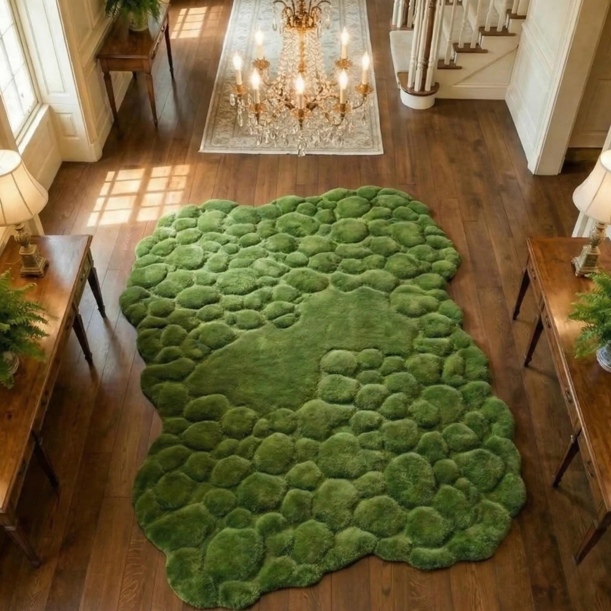 Hand Tufted Moss Rug Green Abstract Nature Inspired Textured Floor Art ...