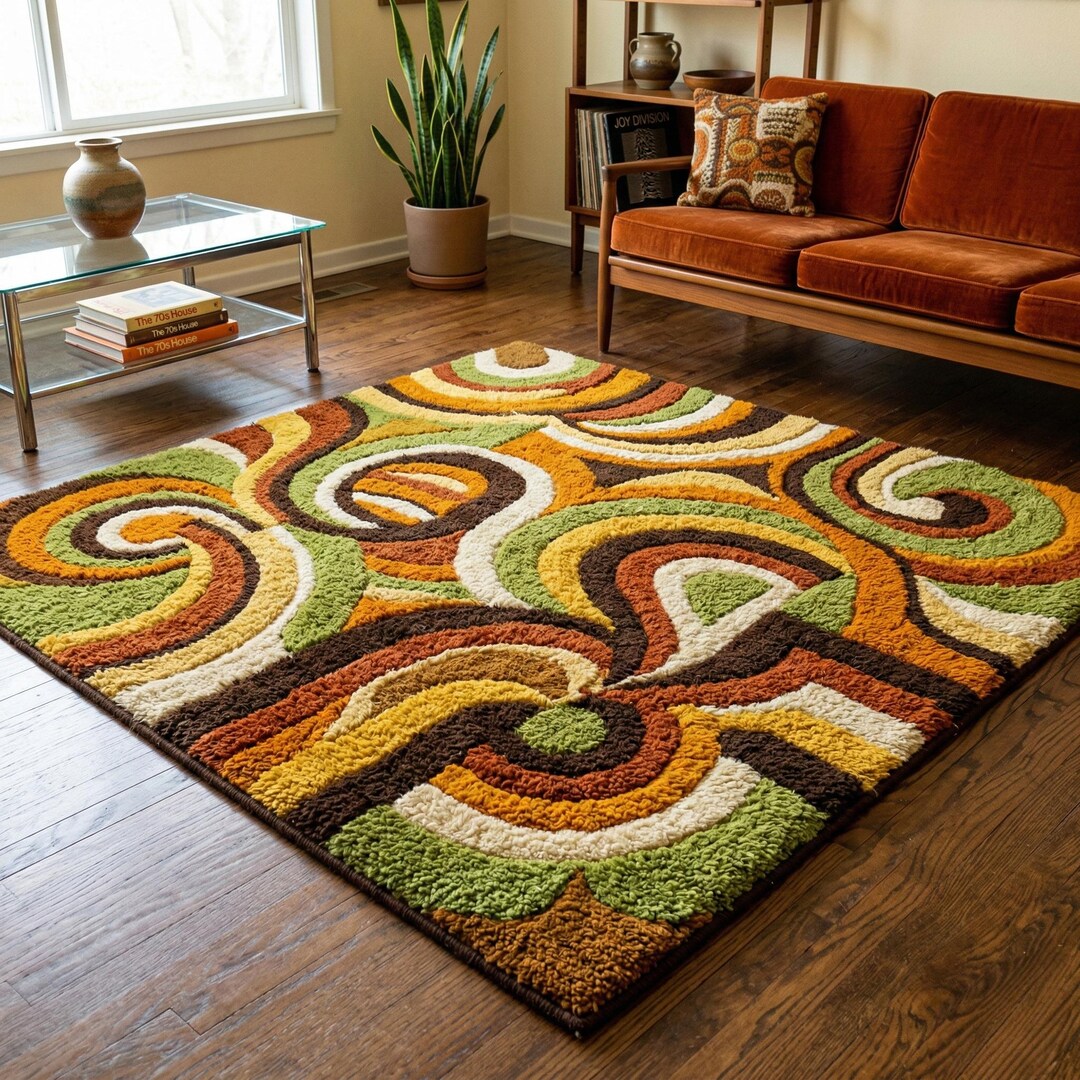 70s Rug Patterns Retro 70s Wavy Hand Tufted Rug | Mid Century Modern Groovy Area Rug ...