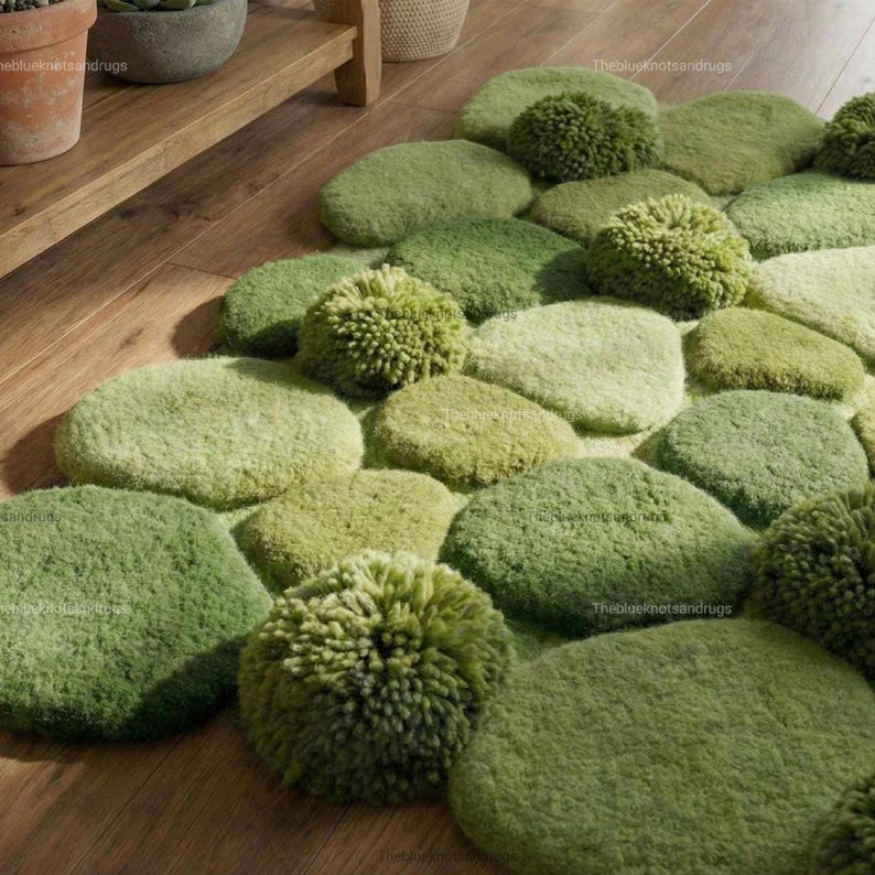 Hand Tufted Moss Pebble Rug | Organic Green Stone Carpet | Nature ...