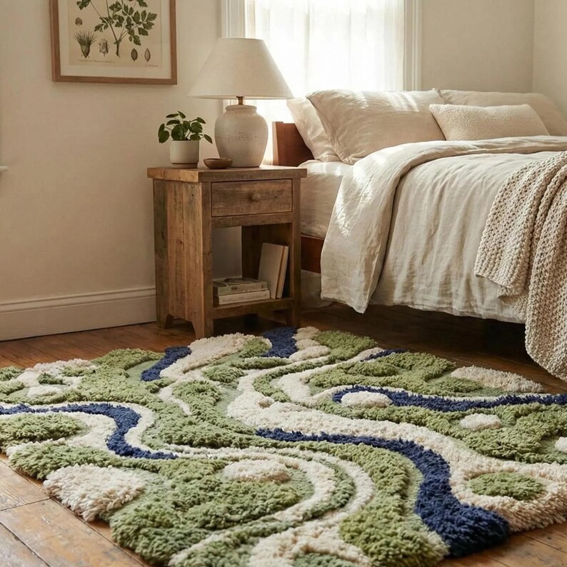 Hand Tufted Wool Moss Pebble Rug 5x8 | Sculptural Landscape Carpet With ...