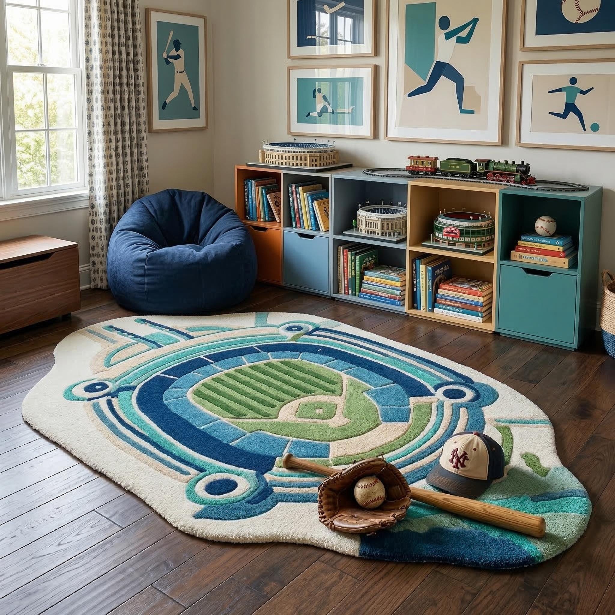 Baseball Stadium Aerial View Hand Tufted Wool Area Rug | Custom Sports ...