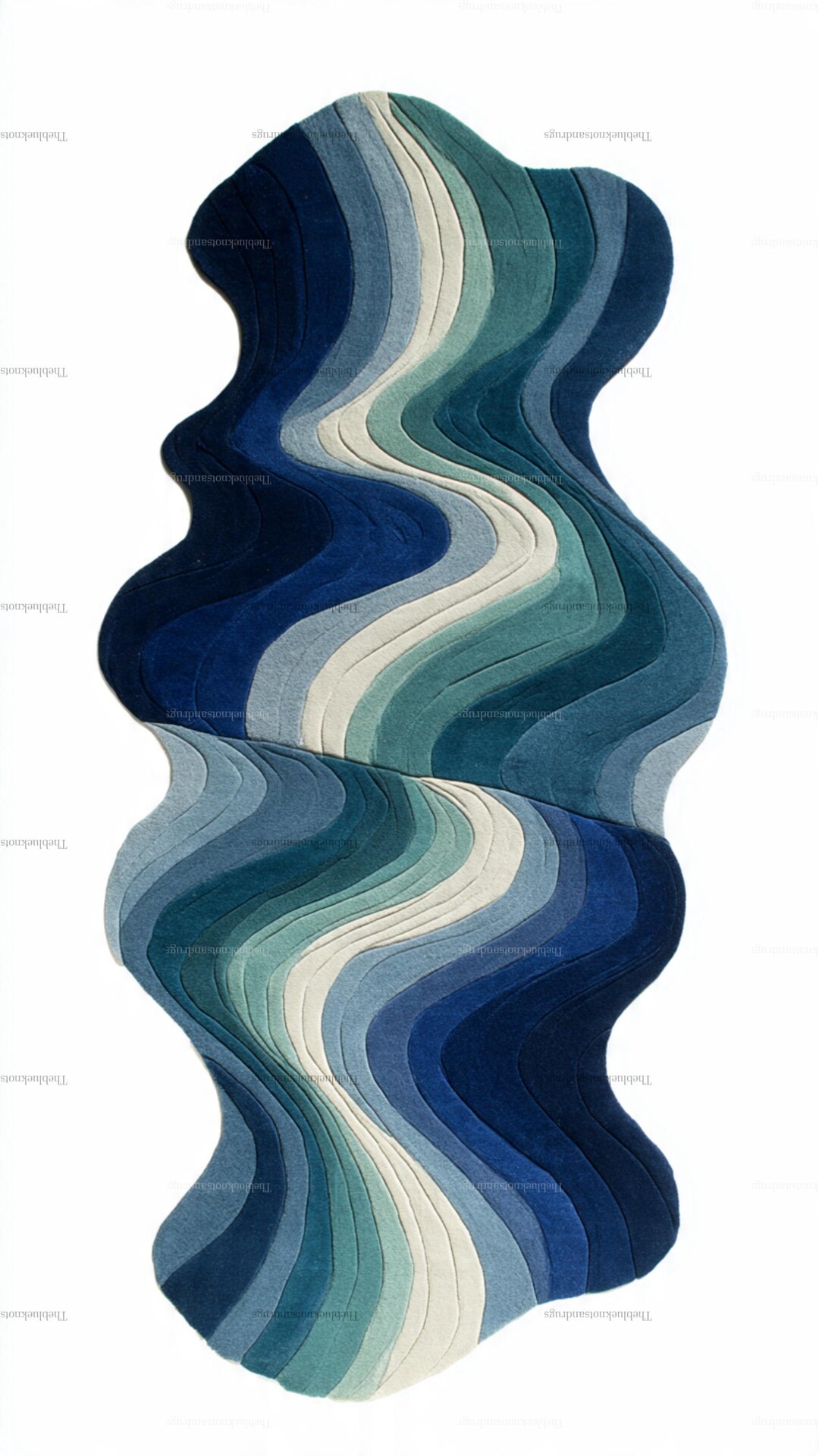 Wool Wave Rug Ocean Wave Rug Wool Hand-tufted, Blue Geode-inspired Modern Irregular ...