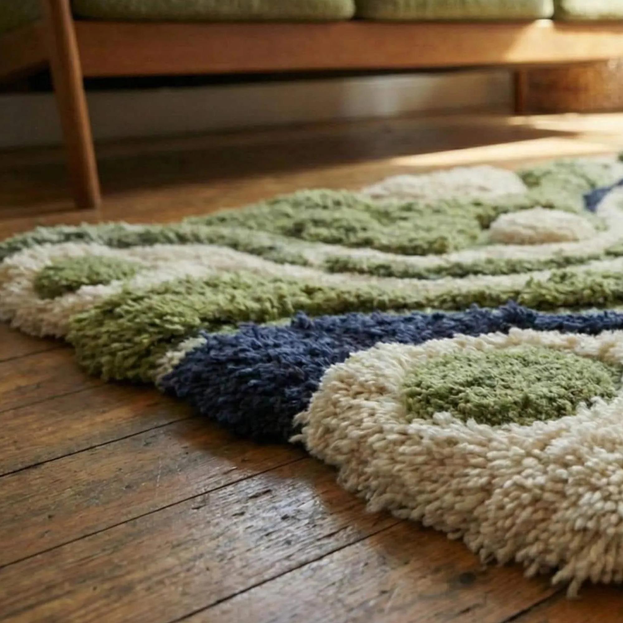 Hand Tufted Wool Moss Pebble Rug 5x8 | Sculptural Landscape Carpet With ...