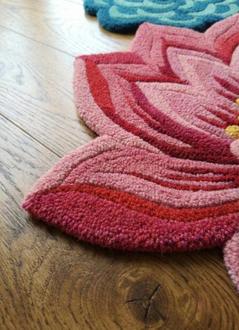 Modern Rug Lotus Rug Lotus Flower Rug Hand-tufted Wool: Pink Blue Modern Area Carpet - Etsy