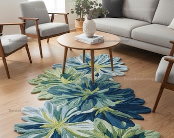 Embossed Flower Rug Wool Blend: Unique Gradient Floral Design