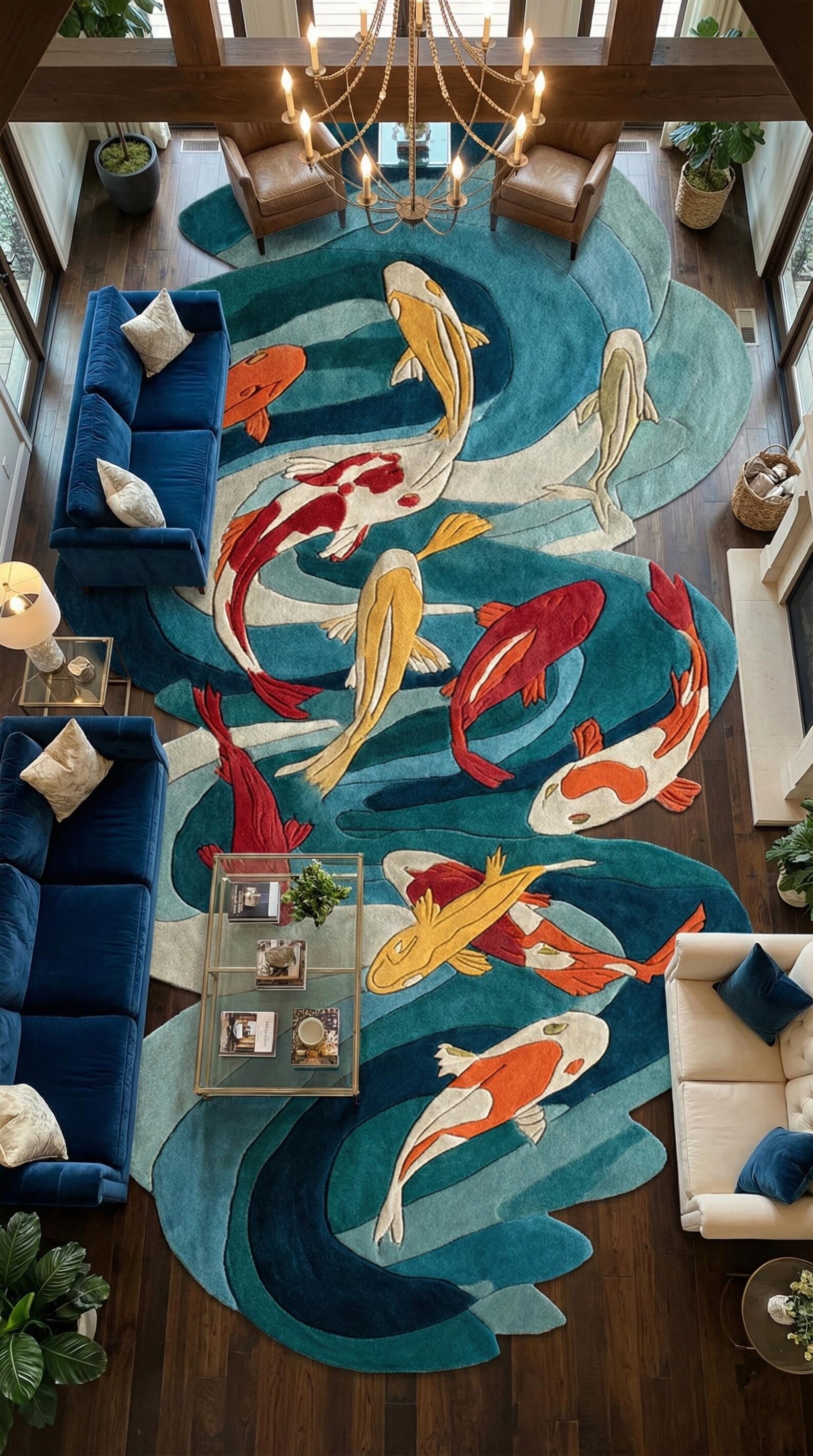 Koi Fish Rug: Wool Hand-tufted Orange and Blue Area Mat - Etsy