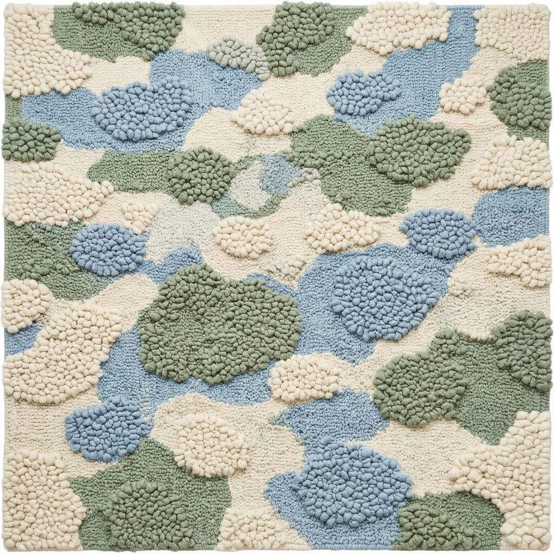 Textured Hand Tufted Pebble Rug: 3D Cloud Carpet, Pastel Green Blue ...
