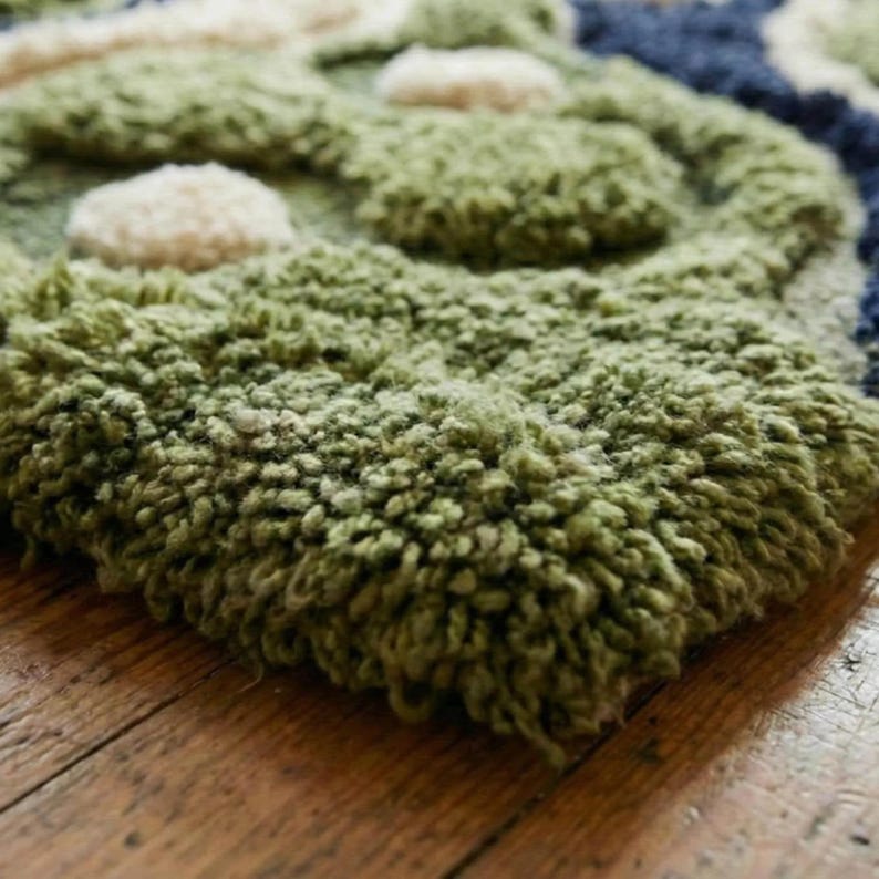 Hand Tufted Wool Moss Pebble Rug 5x8 | Sculptural Landscape Carpet With ...