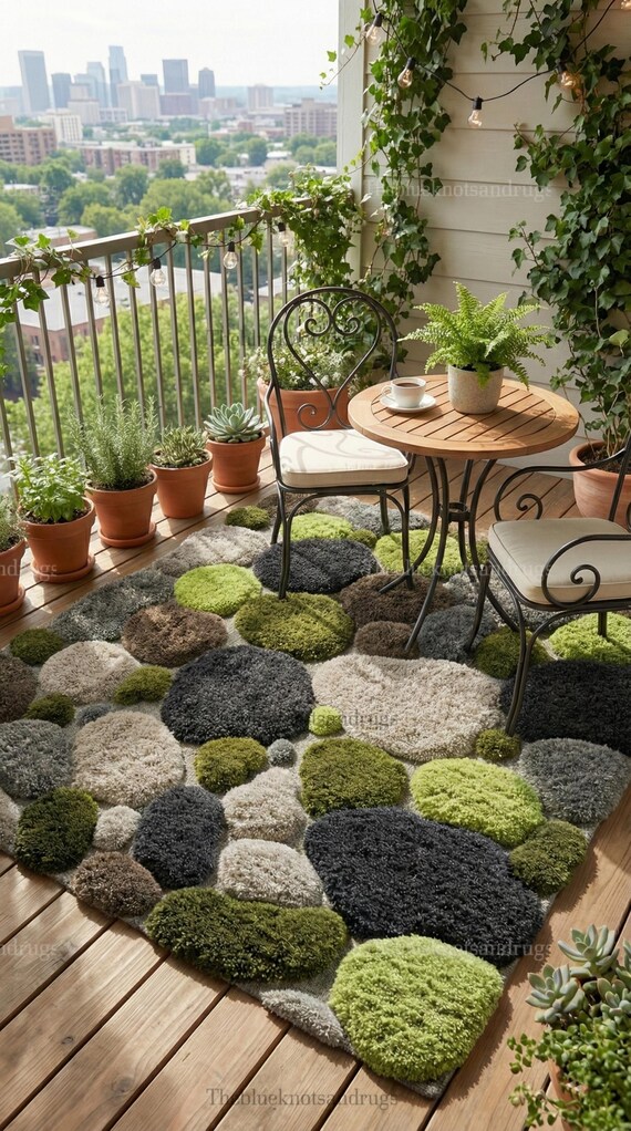 Modern Geometric Moss Stone Rug: 3D Textured 8x10 Wool Earthy Decor