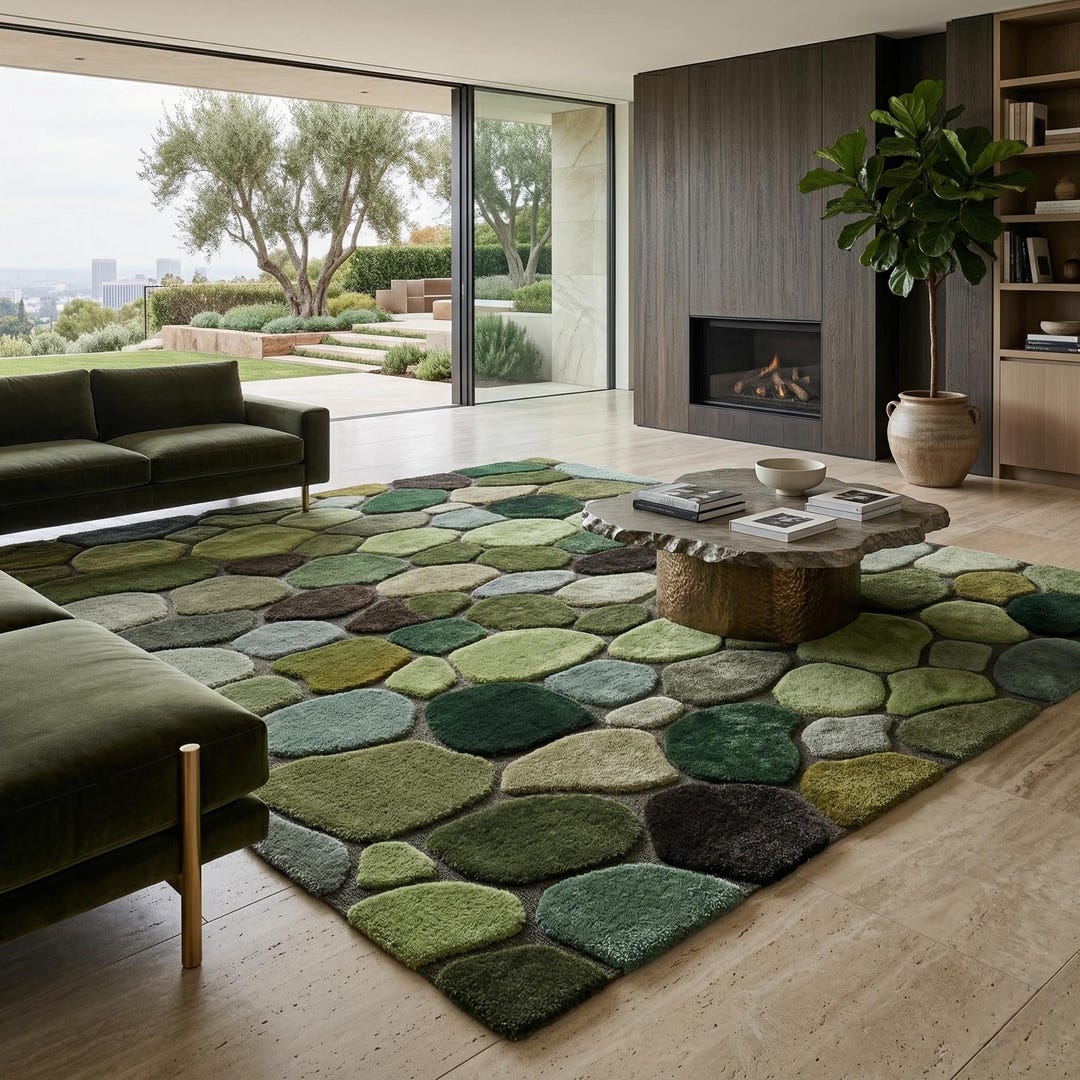 Hand Tufted Moss Pebble Rug, Green Abstract Stone Area Carpet, Nature ...