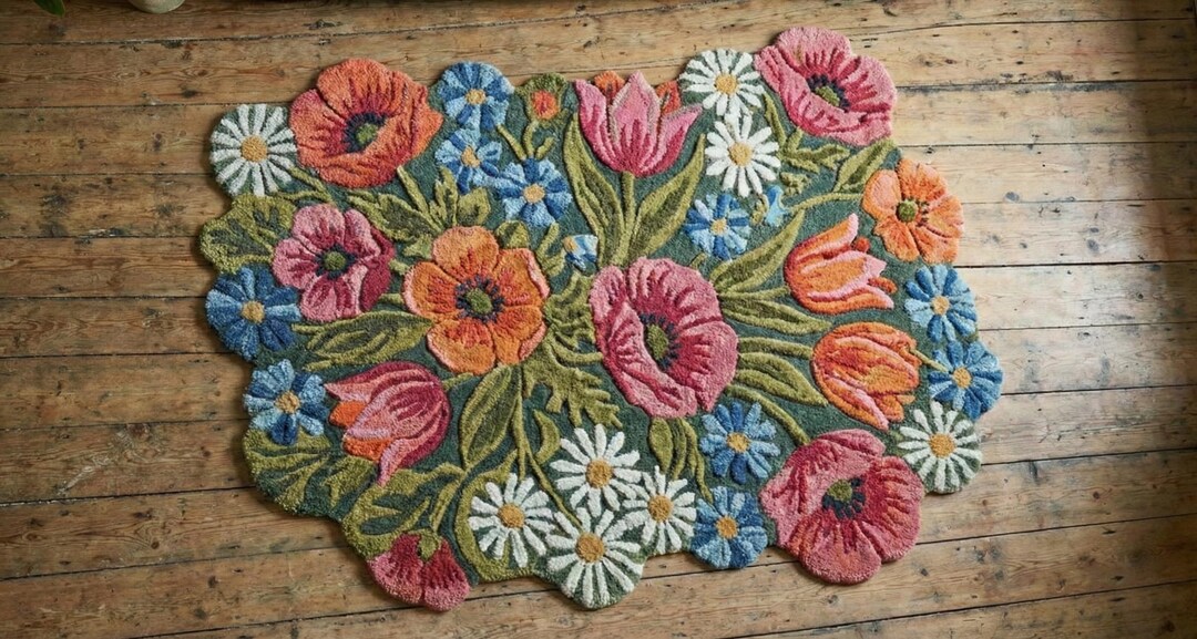 Bold Floral Rug Hand Tufted Wool Vibrant Multicolor 5x7 Living Room ...