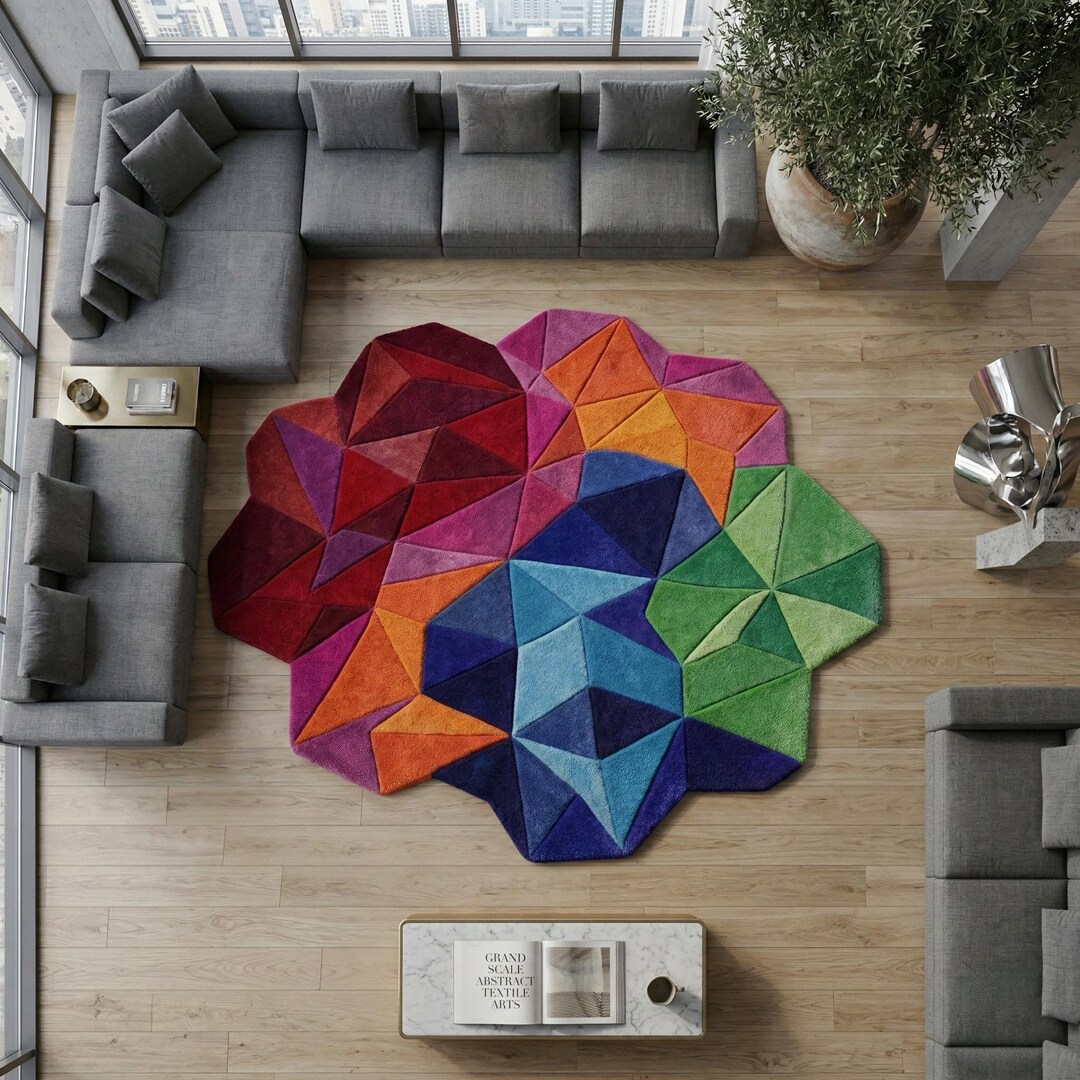 3d Patterned Rugs Colorful 3D Geometric Hand Tufted Rug | Vibrant Abstract Custom Shape ...