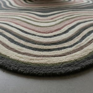 Wavy Pattern Rug: Wool  Beige Hand Tufted Organic Shape Scandinavian Carpet