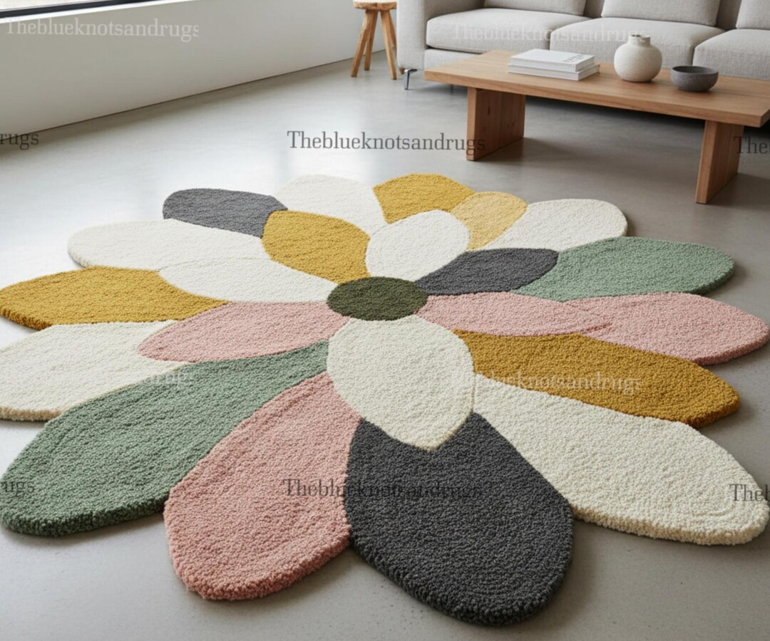 Hand-tufted Wool Daisy Rug | Retro Flower Power Decor - Etsy