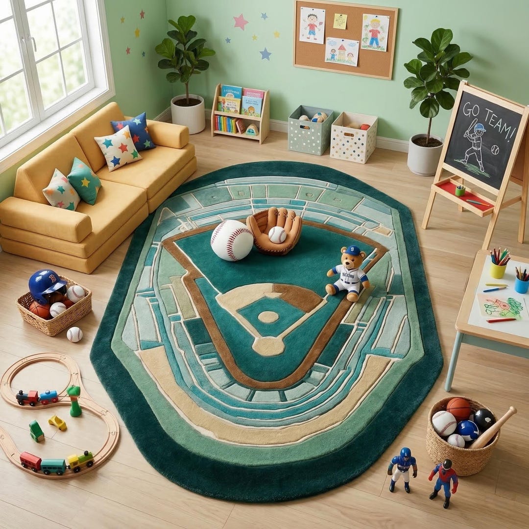Hand Tufted Baseball Field Rug, Kids Playroom Carpet, Sports Theme ...