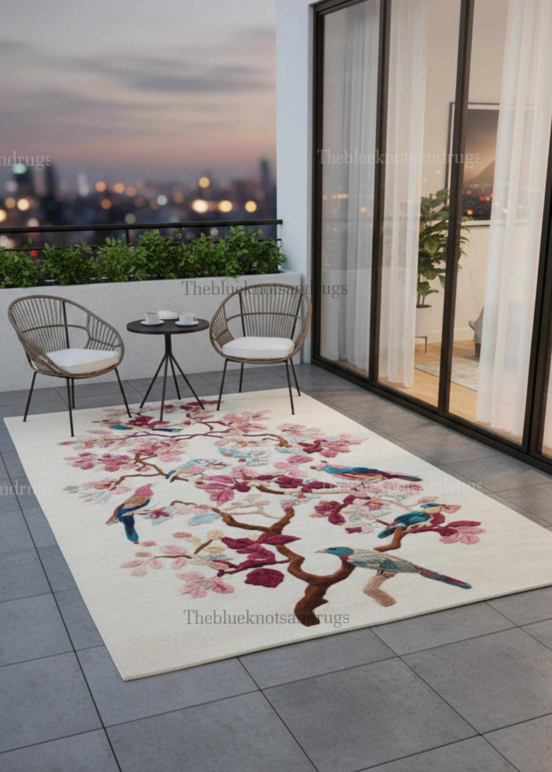 Cherry Tree Rug Wool 8x10: Hand Tufted Colorful Chinoiserie Blossom ...
