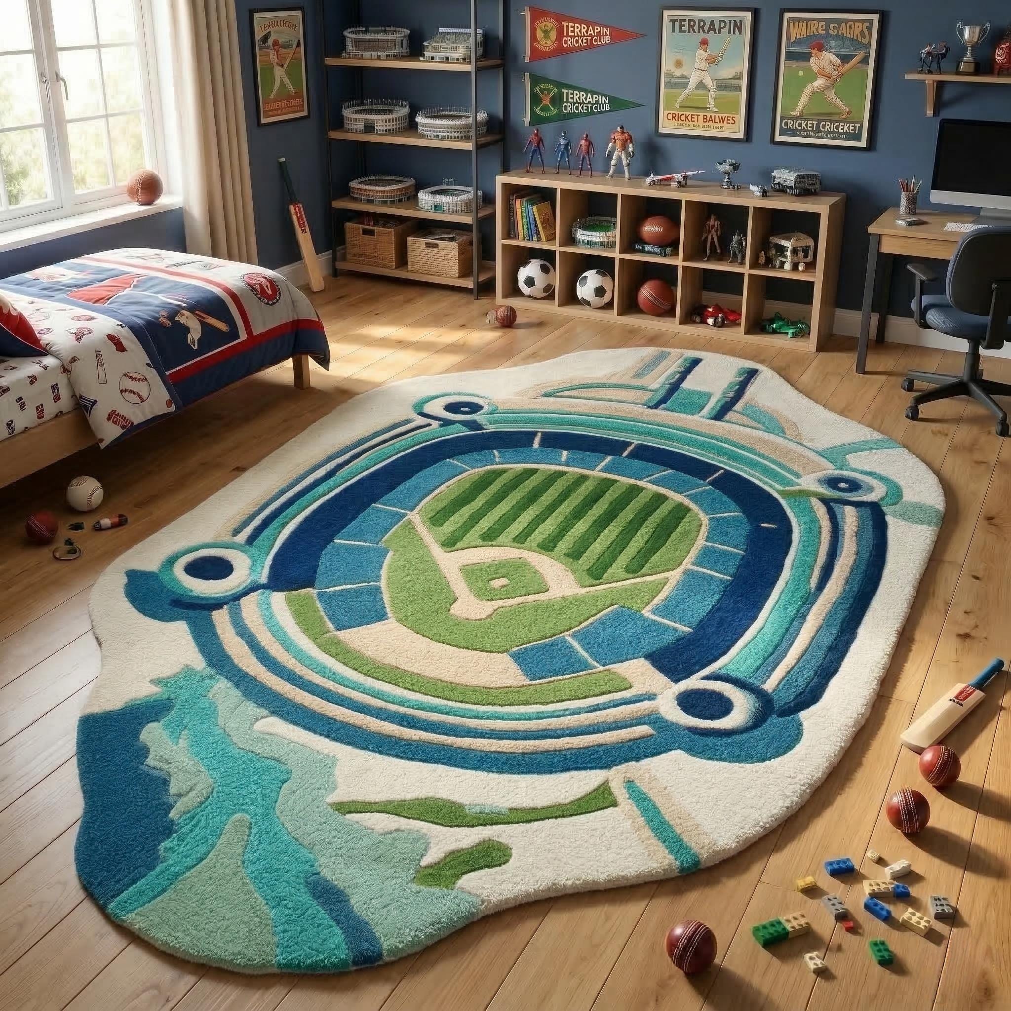 Baseball Stadium Aerial View Hand Tufted Wool Area Rug | Custom Sports ...