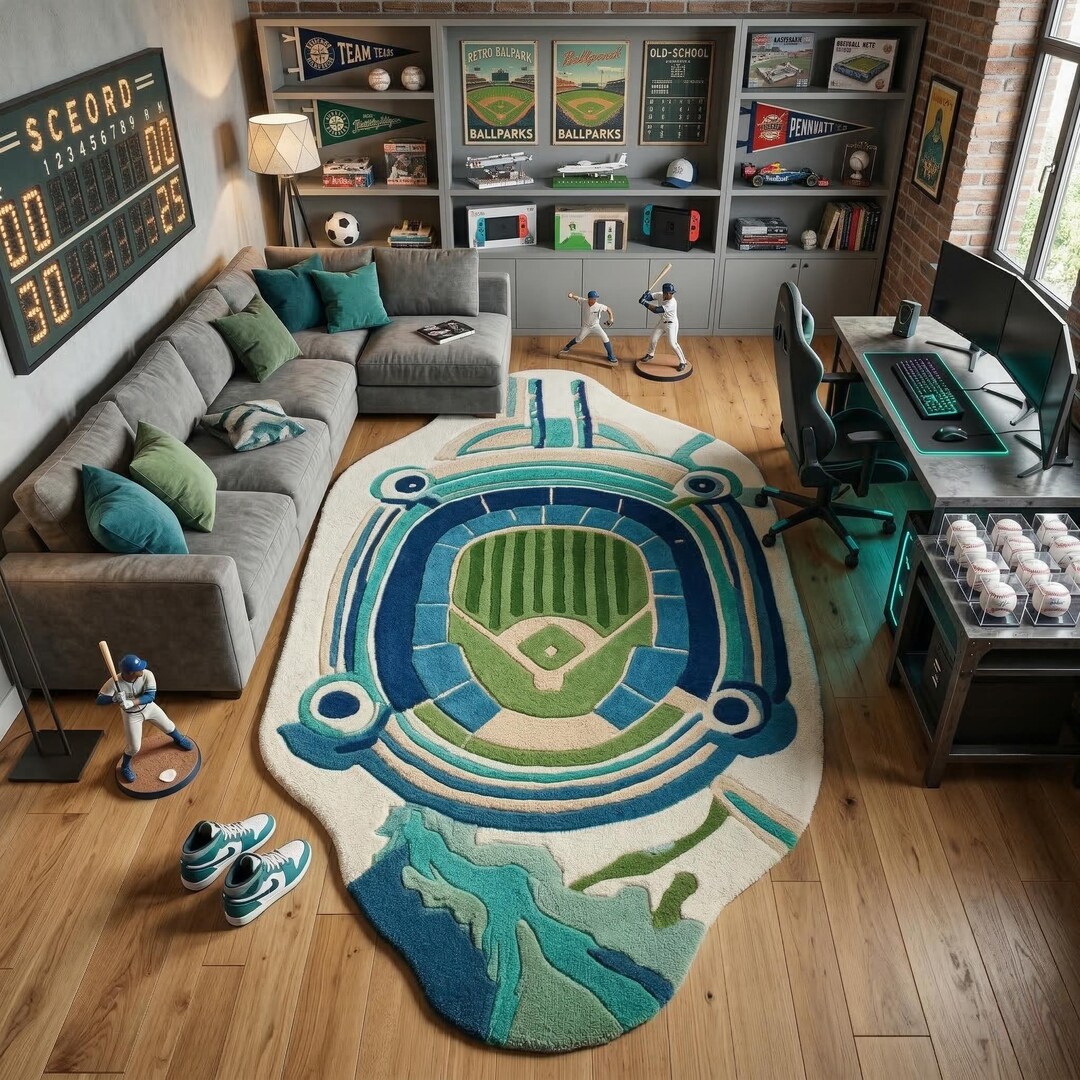 Baseball Stadium Aerial View Hand Tufted Wool Area Rug | Custom Sports ...