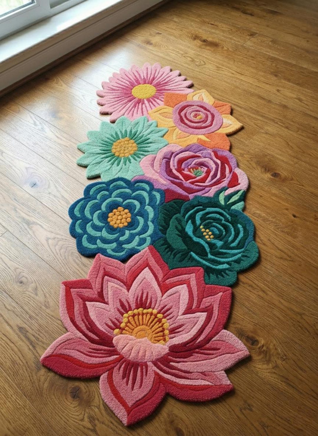 Lotus Flower Rug Hand-tufted Wool: Pink Blue Modern Area Carpet - Etsy