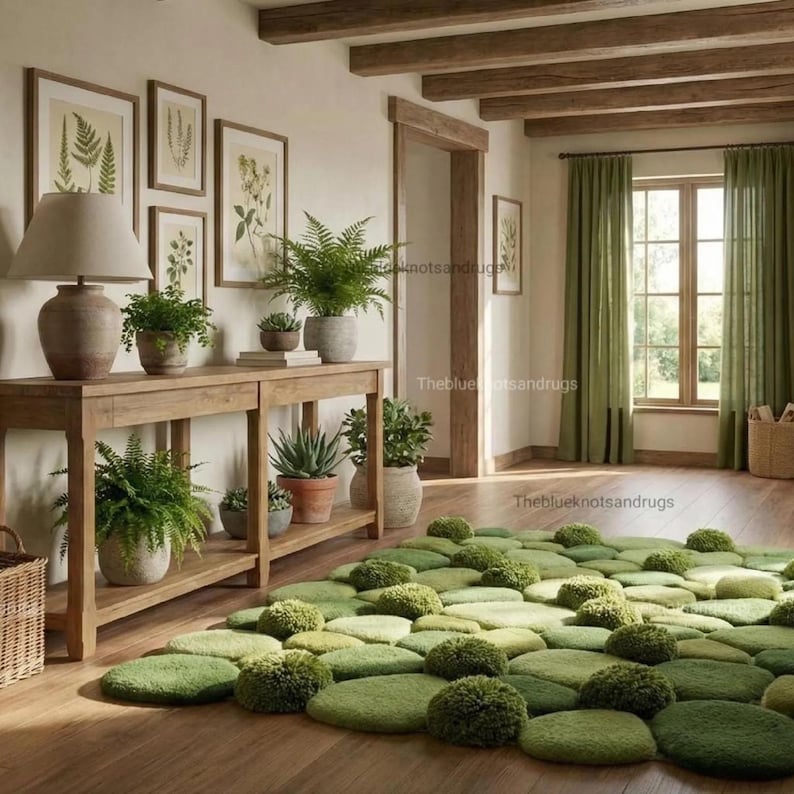 Hand Tufted Moss Pebble Rug | Organic Green Stone Carpet | Nature ...