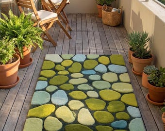 Luxury Moss Rug Textured Green Pebble Pattern, Soft Faux Moss Area Mat