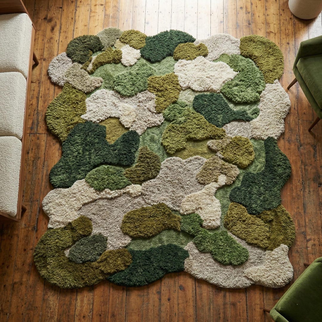 Hand Tufted Moss Area Rug, Organic Shape Abstract, Forest Floor ...