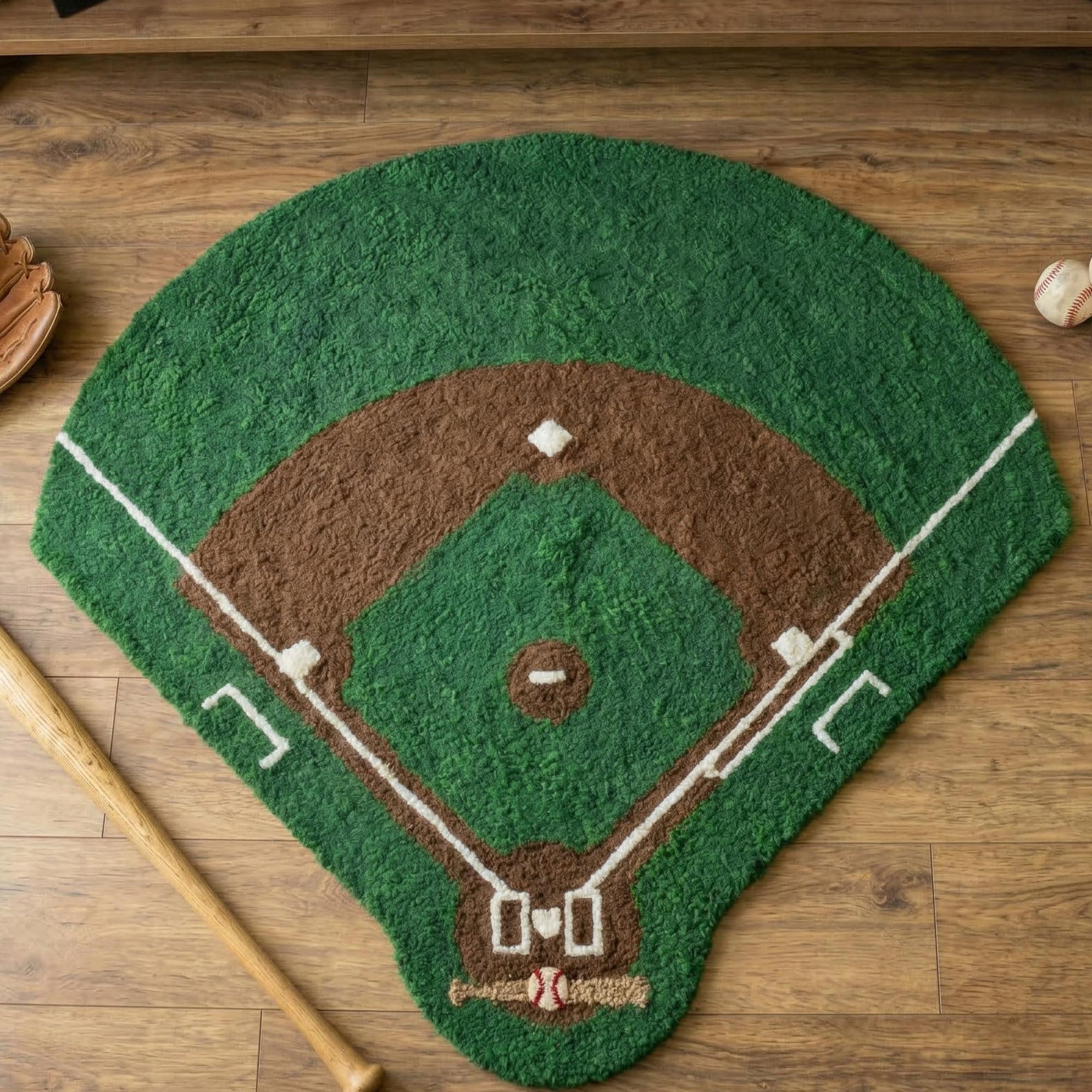 Baseball Rug Drawing Hand Tufted Baseball Diamond Rug | Wool Sports Field Carpet, Game Room ...