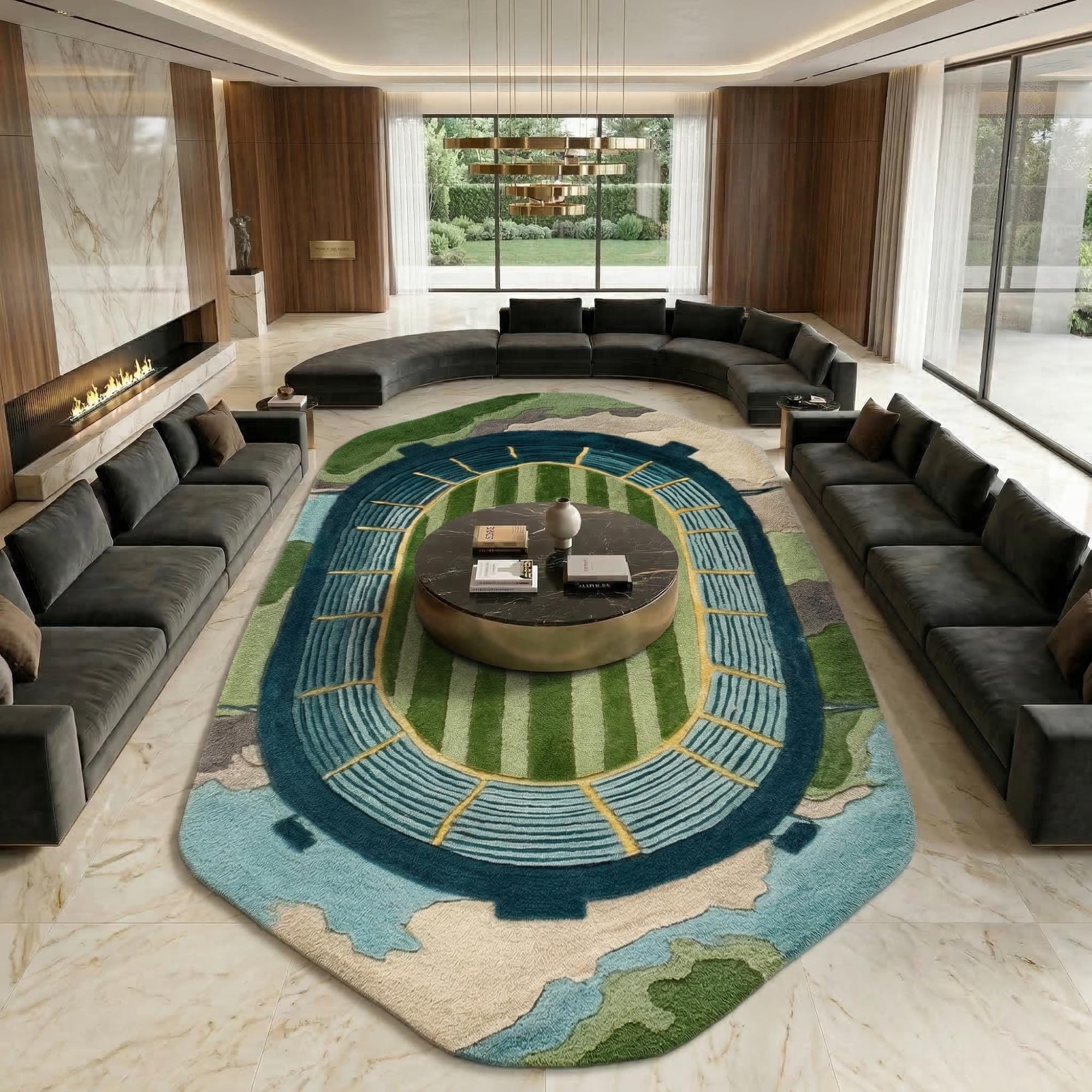 Pure Color Carpet Rugby Hand Tufted Cricket Stadium Wool Rug | Realistic Pitch Carpet for ...