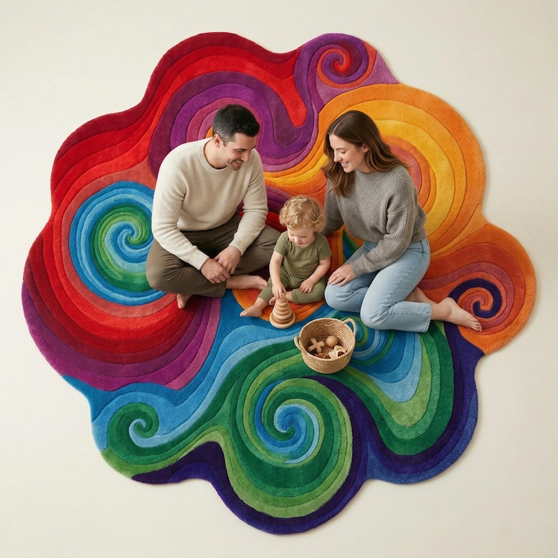 Hand Tufted Rainbow Swirl Rug | Colorful Abstract Wool Area Carpet ...