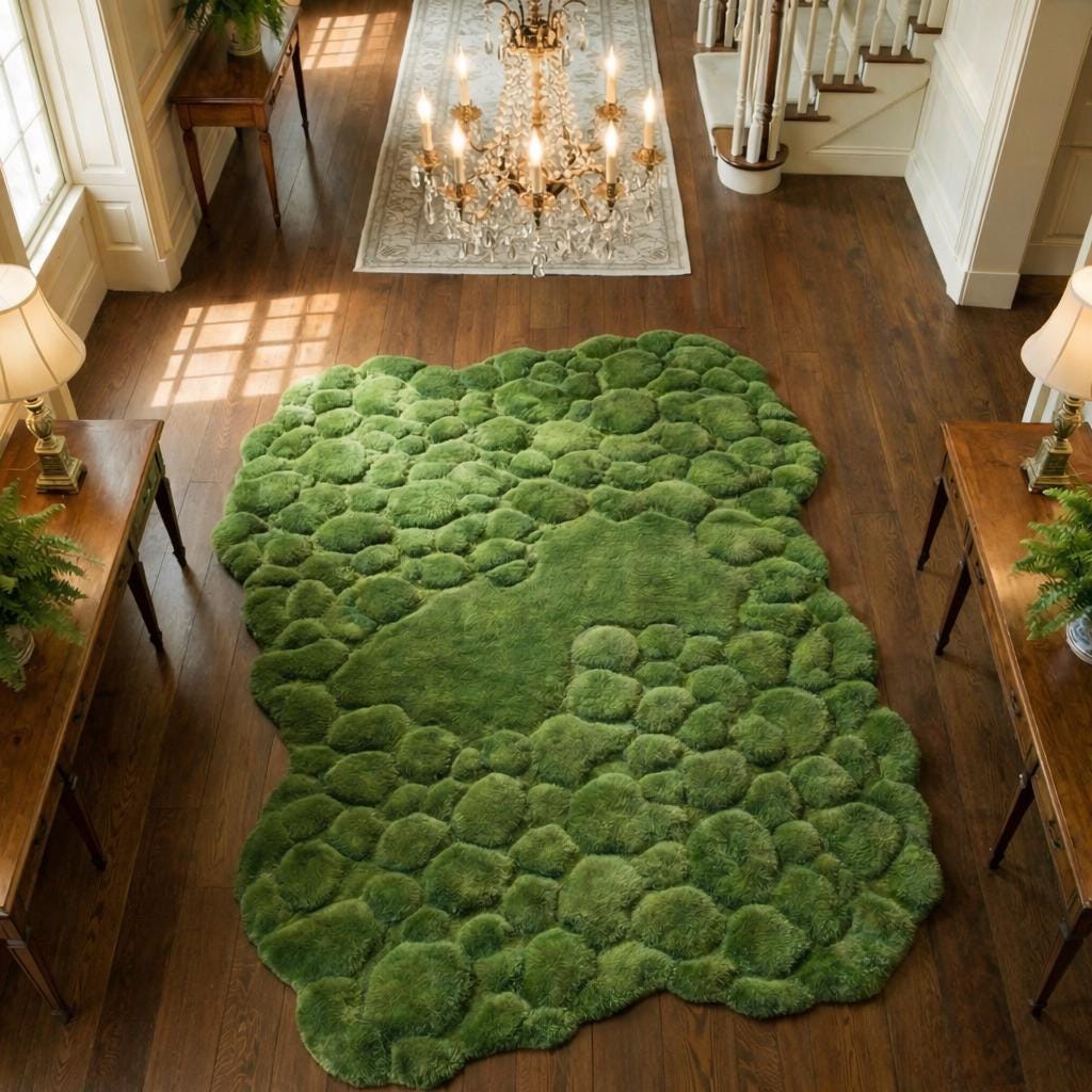 Hand Tufted Moss Rug Green Abstract Nature Inspired Textured Floor Art ...