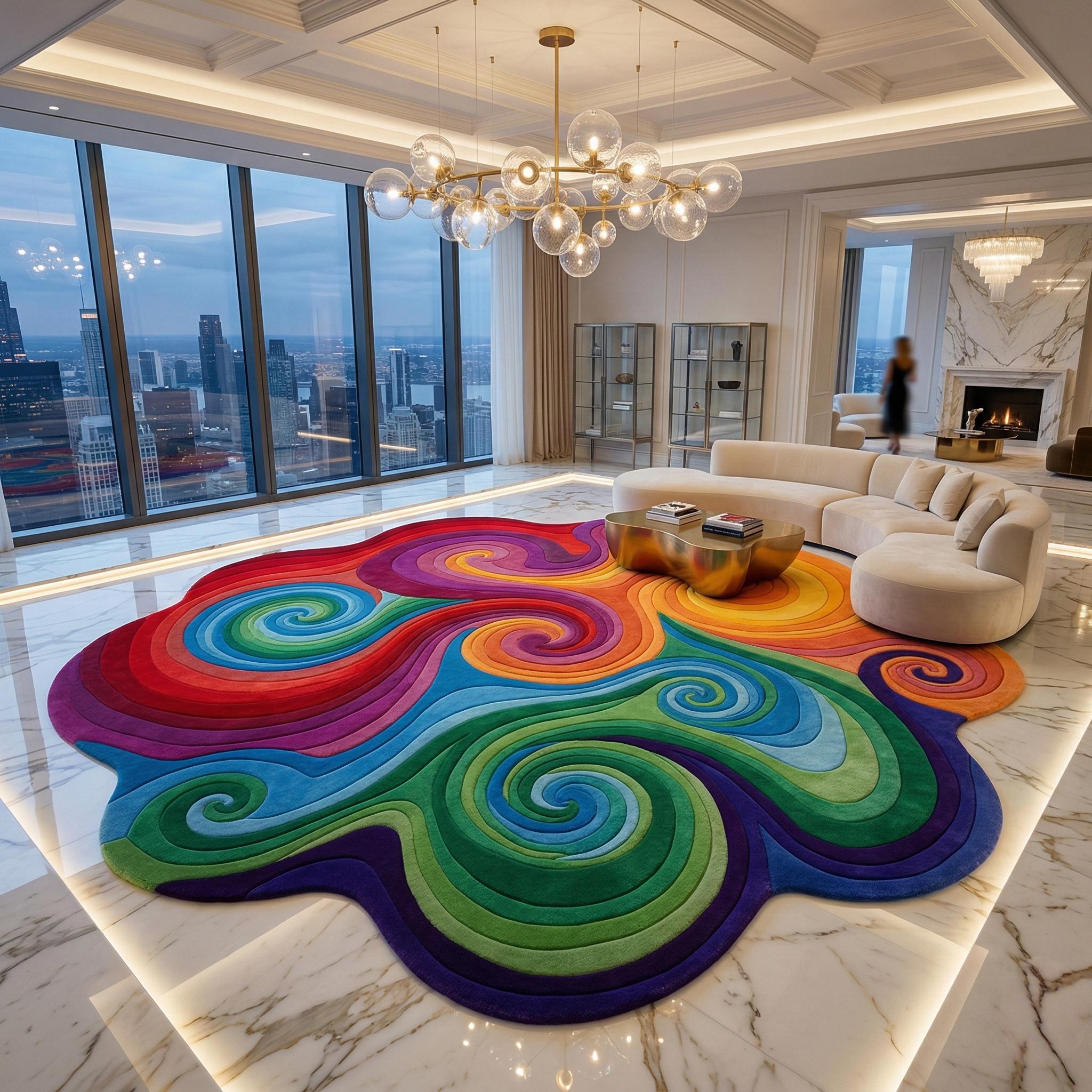 Hand Tufted Rainbow Swirl Rug | Colorful Abstract Wool Area Carpet ...