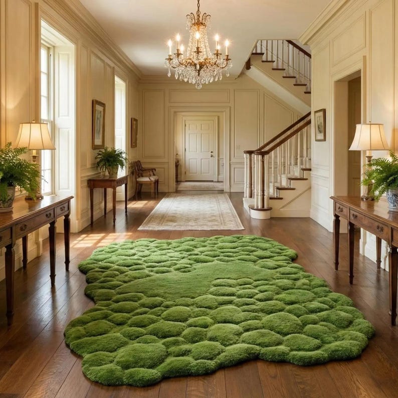 Hand Tufted Moss Rug Green Abstract Nature Inspired Textured Floor Art ...