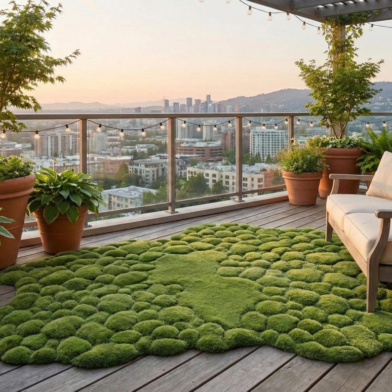 Hand Tufted Moss Rug Green Abstract Nature Inspired Textured Floor Art ...