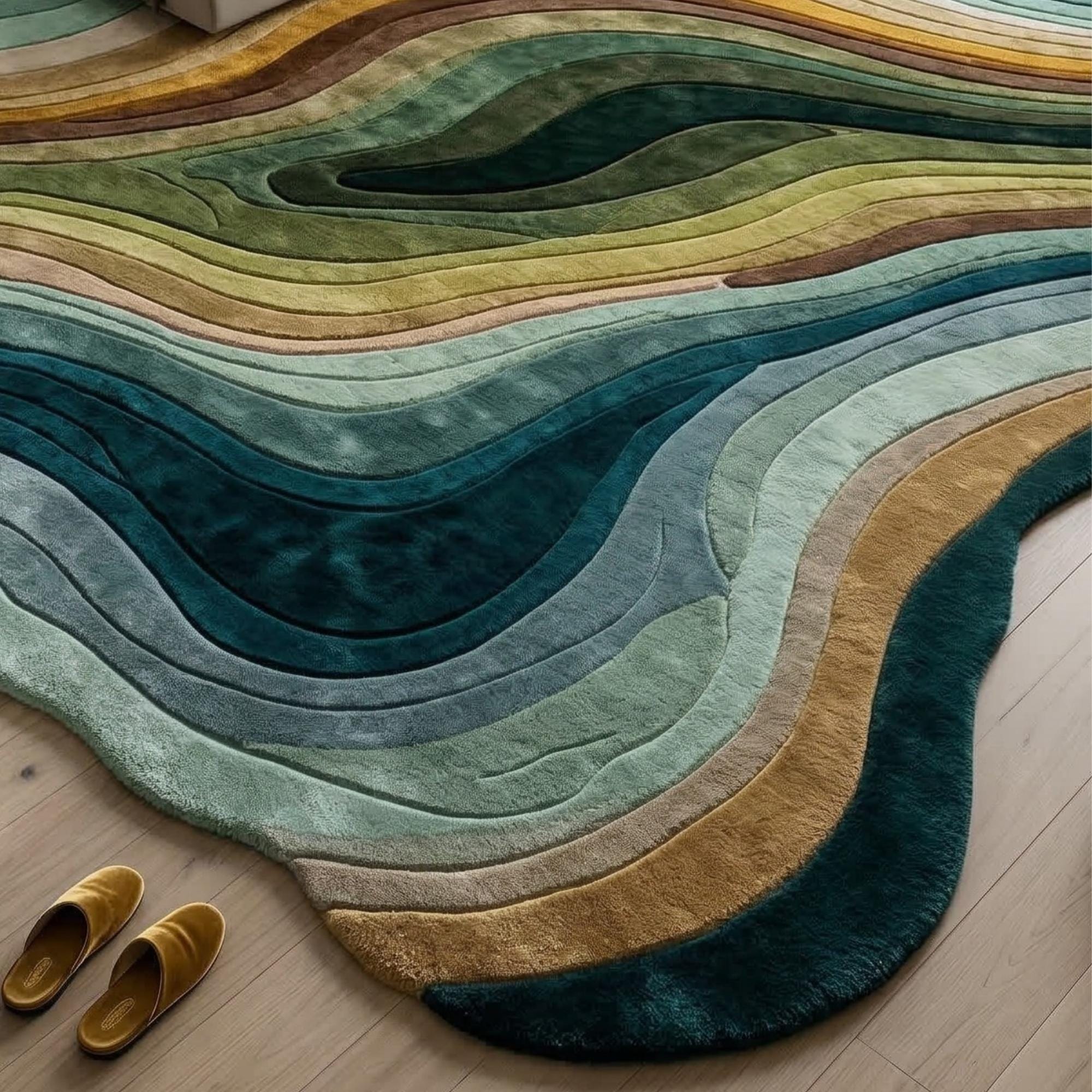 Topography Rug Pattern Hand-tufted Abstract Topographic Rug: Organic Earthy Carpet With Blue ...