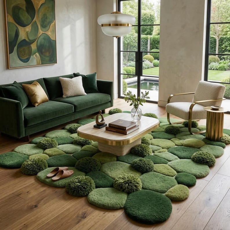 Hand Tufted Moss Pebble Rug | Organic Green Stone Carpet | Nature ...